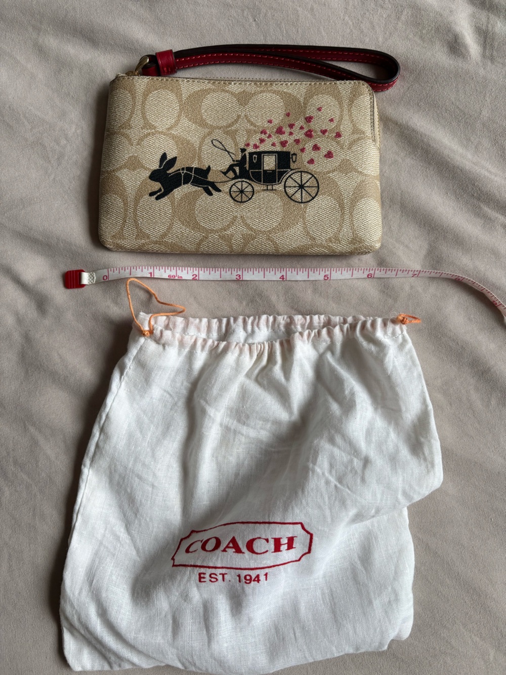 Coach Lunar New Year Wristlet in Signature Canvas with Rabbit and Carriage
